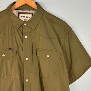 Poncho Men's XL Green Slim Fit Western Pearl Snap Short Sleeve Performance Shirt
